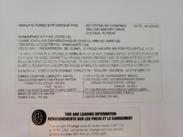 4YDF27327E1530863 - 2014 KEYSTONE SPRINTER WHITE photo 10