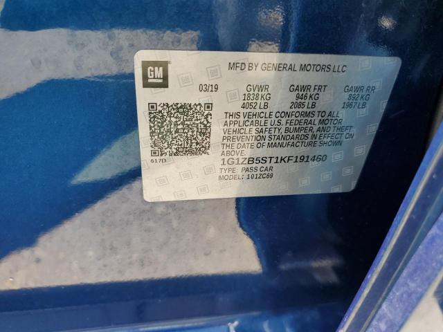 1G1ZB5ST1KF191460 - 2019 CHEVROLET MALIBU LS Көк фото 12