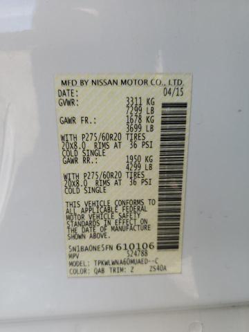 5N1BA0NE5FN610106 - 2015 NISSAN ARMADA PLATINUM 白色 照片 14