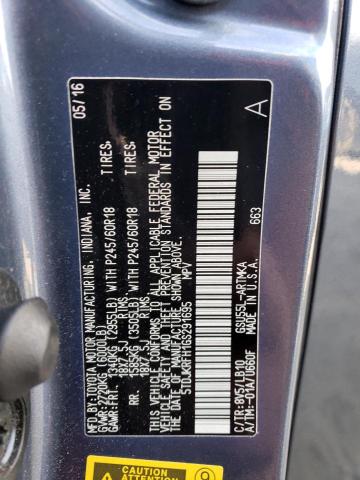 5TDJKRFH1GS291695 - 2016 TOYOTA HIGHLANDER XLE BLUE photo 13