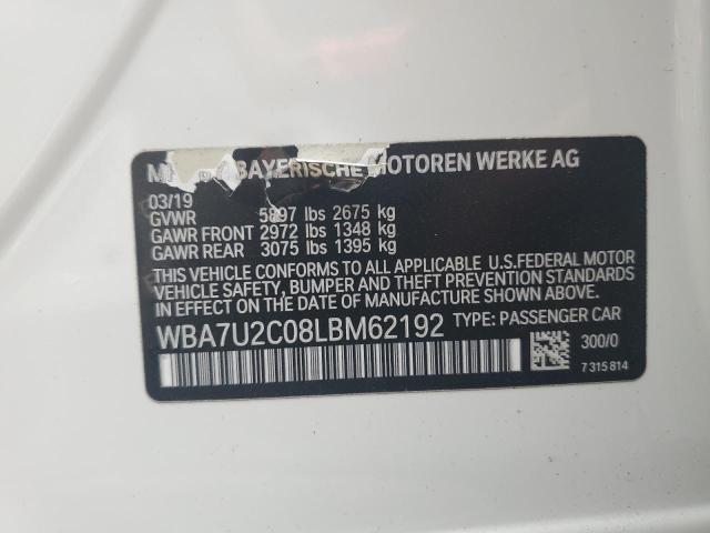 WBA7U2C08LBM62192 - 2020 BMW 750 XI WHITE photo 13