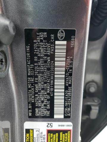 4T1B11HKXKU230024 - 2019 TOYOTA CAMRY L 灰色 照片 12