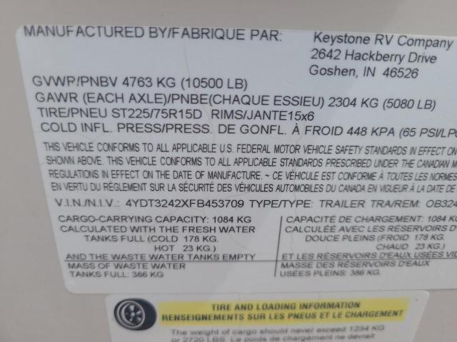 4YDT3242XFB453709 - 2015 KEYSTONE OUTBACK TAN photo 10