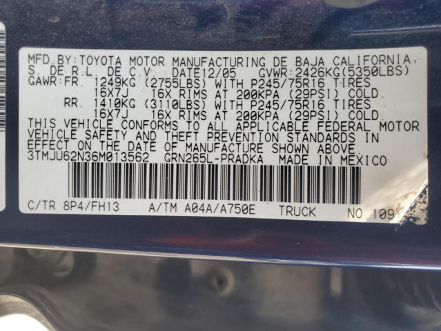 3TMJU62N36M013562 - 2006 TOYOTA TACOMA DOUBLE CAB PRERUNNER BLUE photo 12