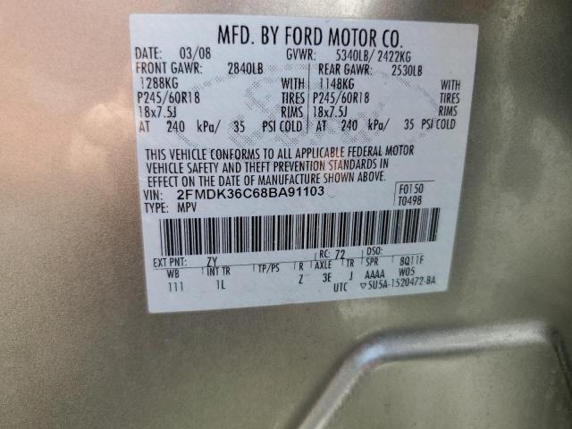 2FMDK36C68BA91103 - 2008 FORD EDGE SE GRAY photo 12