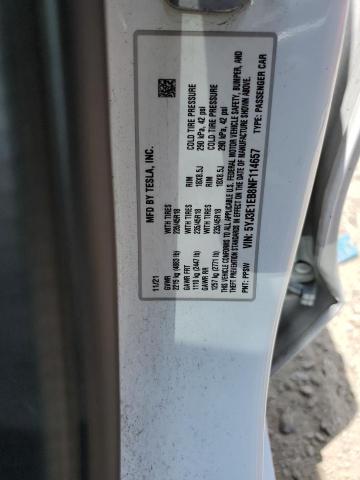 5YJ3E1EB8NF114657 - 2022 TESLA MODEL 3 Beyaz fotoğraf 12