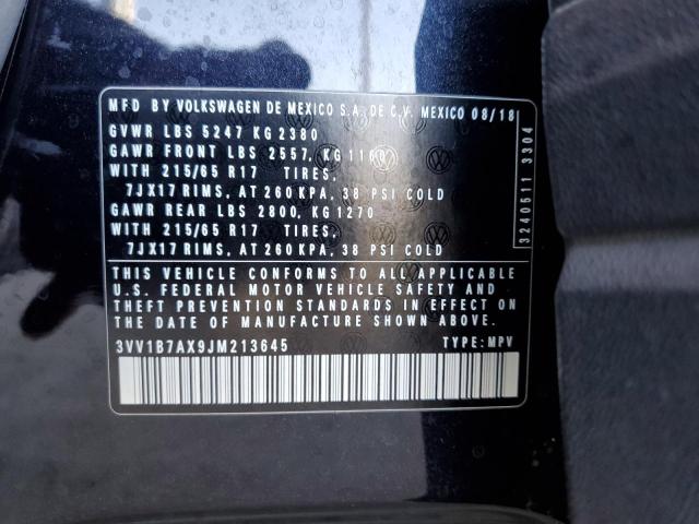 3VV1B7AX9JM213645 - 2018 VOLKSWAGEN TIGUAN S Siyah fotoğraf 14