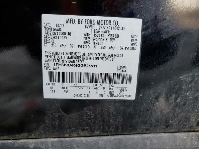 1FM5K8AR4GGB28511 - 2016 FORD EXPLORER POLICE INTERCEPTOR Qara foto 12