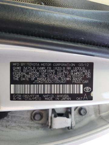 JTDKDTB32C1005401 - 2012 TOYOTA PRIUS C 白色 照片 12