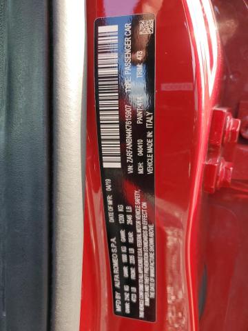 ZARFANBN4K7615907 - 2019 ALFA ROMEO GIULIA TI 红色 照片 12