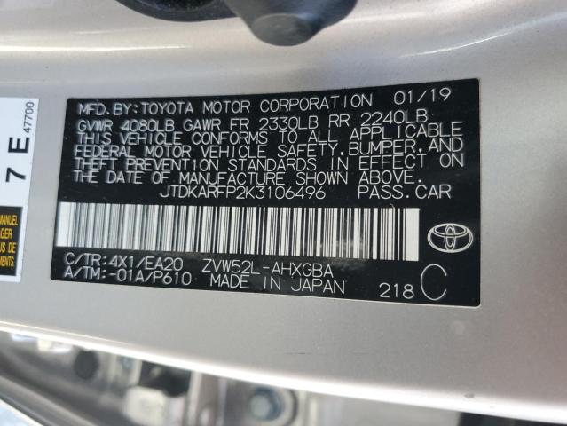 JTDKARFP2K3106496 - 2019 TOYOTA PRIUS PRIM SILVER photo 12