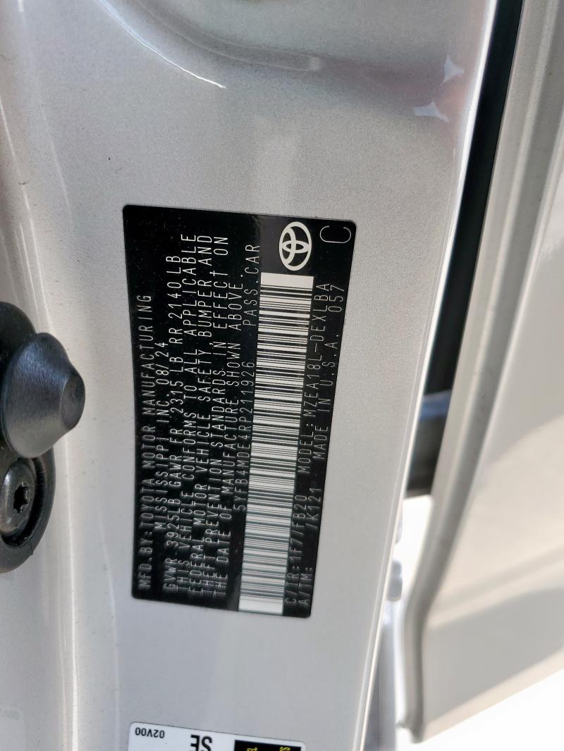 5YFB4MDE4RP211926 - 2024 TOYOTA COROLLA LE SILVER photo 13