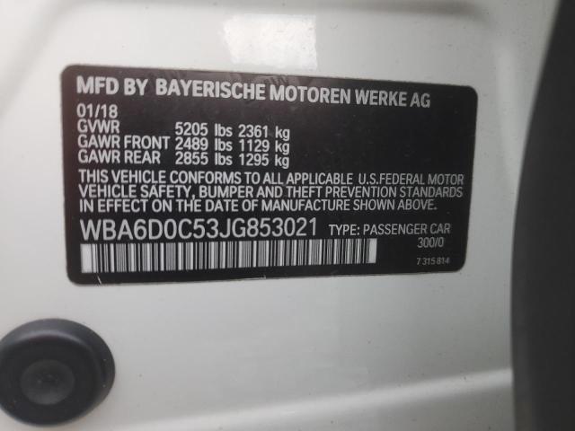 WBA6D0C53JG853021 - 2018 BMW 640 I GRAN COUPE WHITE photo 13