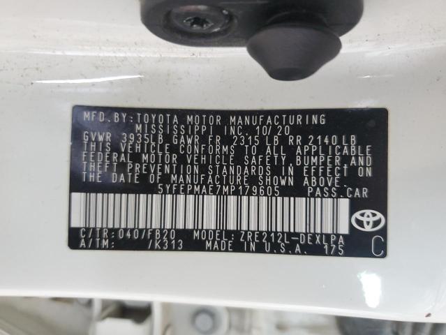 5YFEPMAE7MP179605 - 2021 TOYOTA COROLLA LE 白色 照片 12