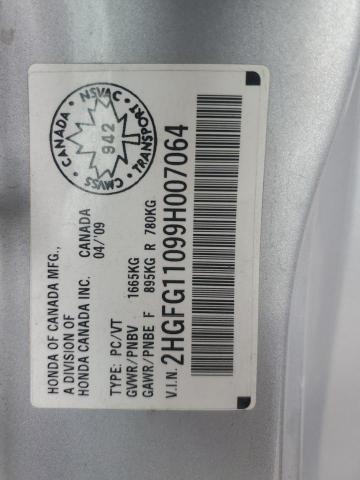 2HGFG11099H007064 - 2009 HONDA CIVIC EXL GRAY photo 14