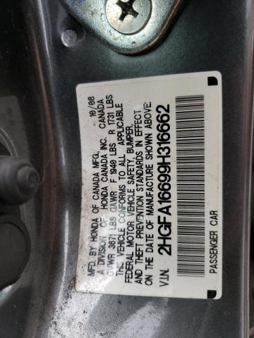 2HGFA16699H316662 - 2009 HONDA CIVIC LX-S GRAY photo 12