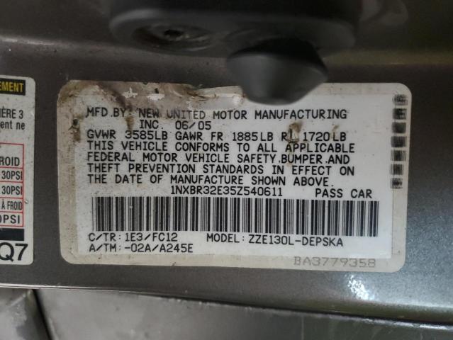 1NXBR32E35Z540611 - 2005 TOYOTA COROLLA CE ნაცრისფერი ფოტო 13