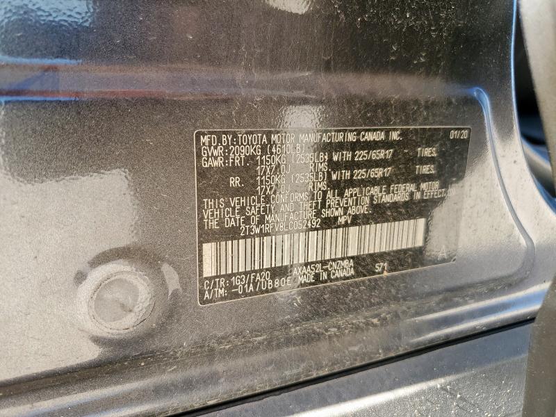 2T3W1RFV8LC052492 - 2020 TOYOTA RAV4 XLE GRAY photo 14