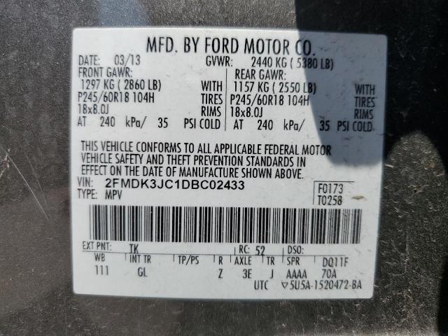 2FMDK3JC1DBC02433 - 2013 FORD EDGE SEL GRAY photo 13