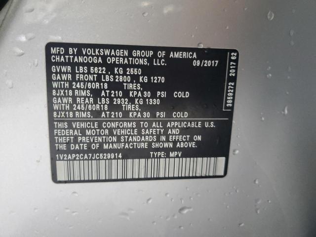 1V2AP2CA7JC529914 - 2018 VOLKSWAGEN ATLAS S SILVER photo 14