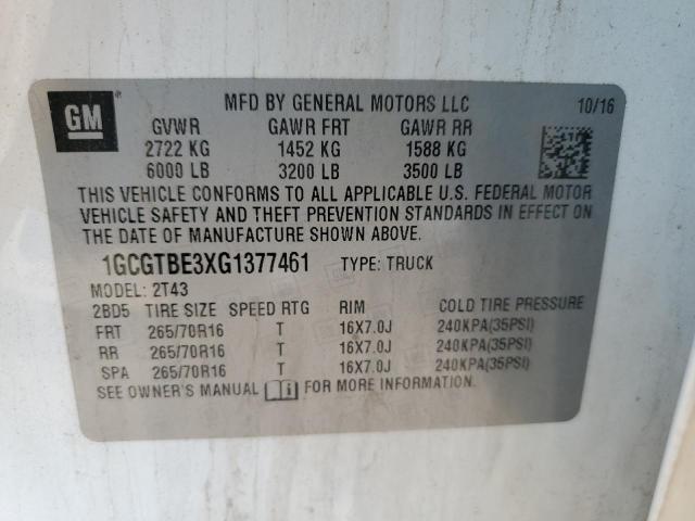 1GCGTBE3XG1377461 - 2016 CHEVROLET COLORADO Ақ фото 12