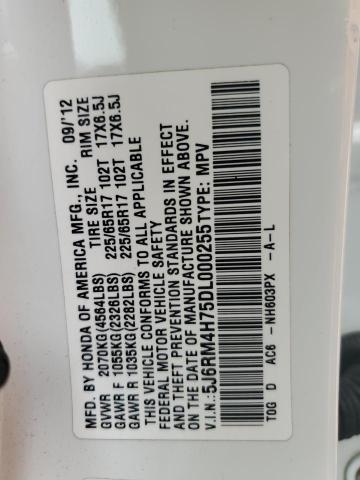 5J6RM4H75DL000255 - 2013 HONDA CR-V EXL WHITE photo 14