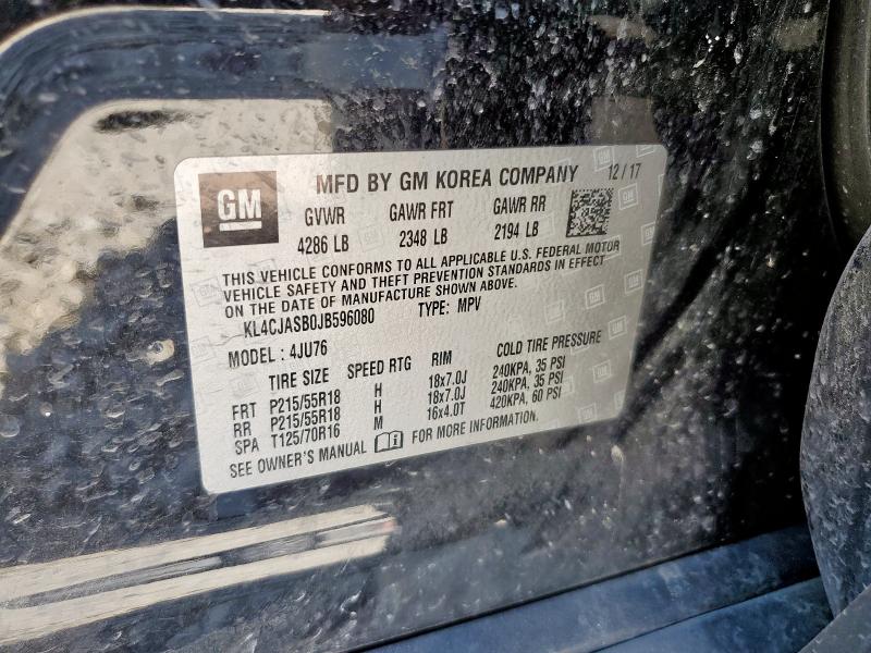 KL4CJASB0JB596080 - 2018 BUICK ENCORE PREFERRED შავი ფოტო 12