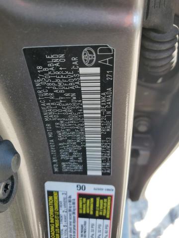 2T1BURHE6JC114724 - 2018 TOYOTA COROLLA L GRAY photo 12