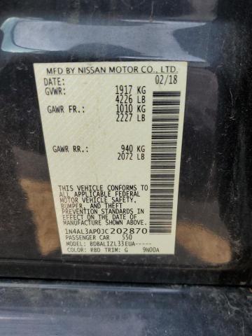 1N4AL3AP0JC202870 - 2018 NISSAN ALTIMA 2.5 BLACK photo 12