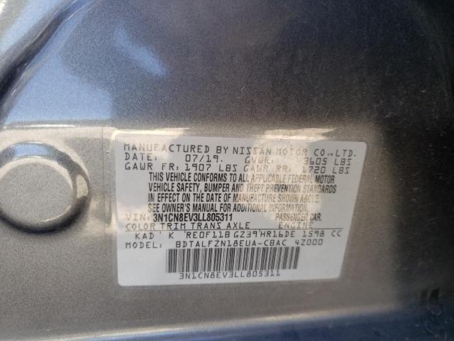 3N1CN8EV3LL805311 - 2020 NISSAN VERSA SV GRAY photo 13