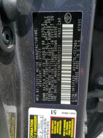 4T1C11AK7MU551231 - 2021 TOYOTA CAMRY LE GRAY photo 12