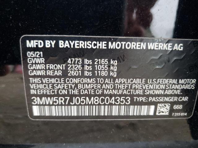3MW5R7J05M8C04353 - 2021 BMW 330XI BLACK photo 12