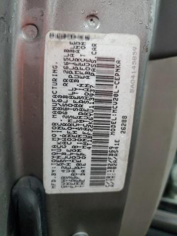 4T1BF22K6YU113937 - 2000 TOYOTA CAMRY LE GRAY photo 12