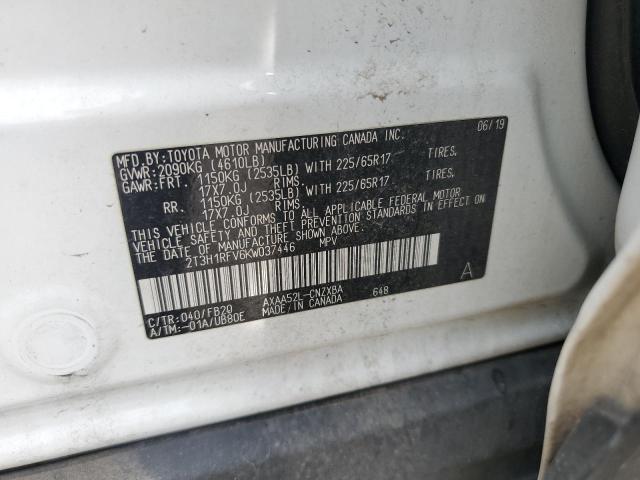 2T3H1RFV6KW037446 - 2019 TOYOTA RAV4 LE თეთრი ფოტო 12