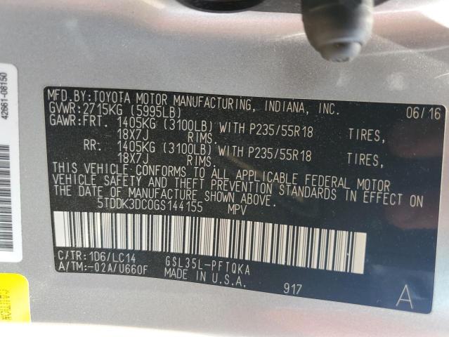 5TDDK3DC0GS144155 - 2016 TOYOTA SIENNA XLE ვერცხლისფერი ფოტო 13