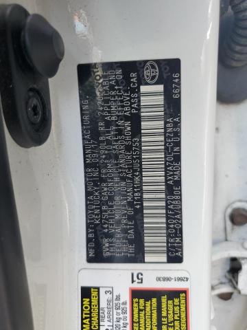 4T1B11HK4JU515753 - 2018 TOYOTA CAMRY L WHITE photo 12