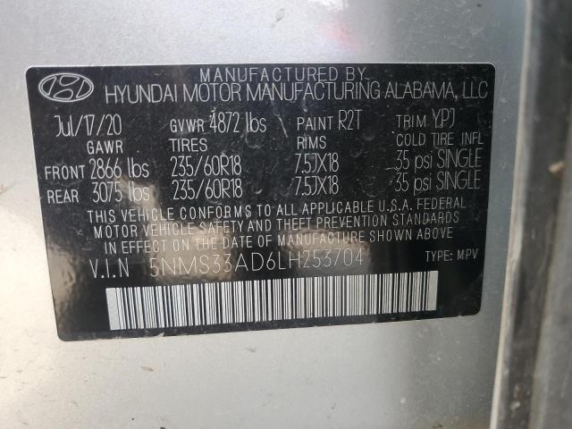 5NMS33AD6LH253704 - 2020 HYUNDAI SANTA FE SEL GRAY photo 13