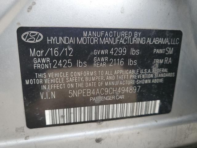 5NPEB4AC9CH494897 - 2012 HYUNDAI SONATA GLS SILVER photo 12