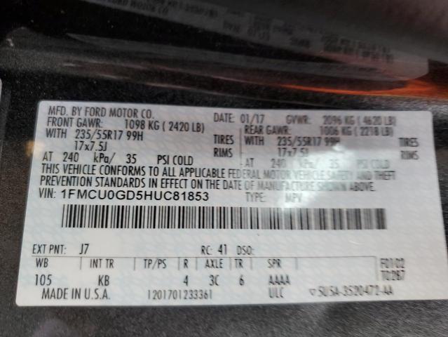 1FMCU0GD5HUC81853 - 2017 FORD ESCAPE SE 灰色 照片 13