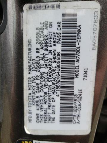 4T1BE32K64U805506 - 2004 TOYOTA CAMRY LE GRAY photo 13
