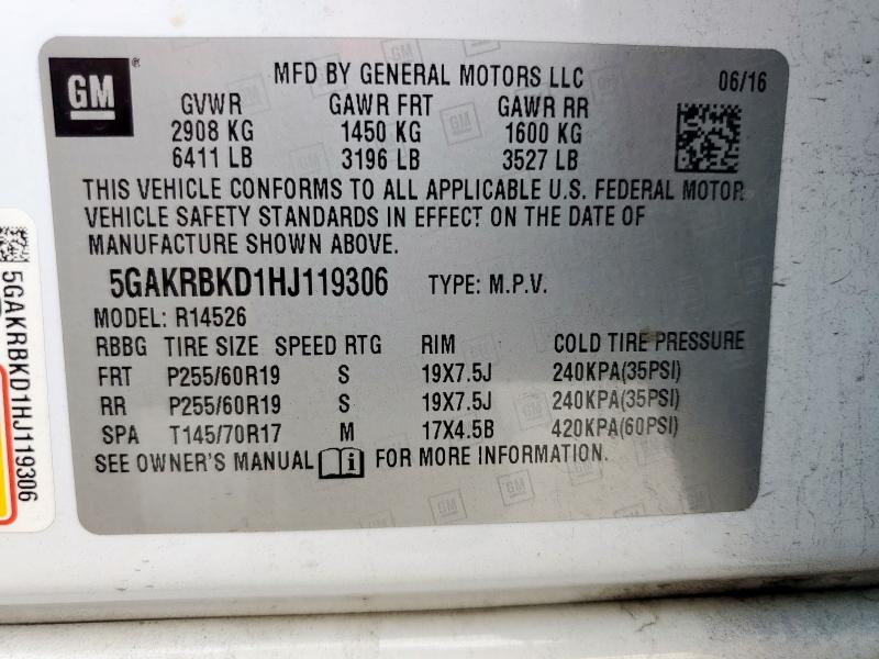 5GAKRBKD1HJ119306 - 2017 BUICK ENCLAVE Ağ foto 13