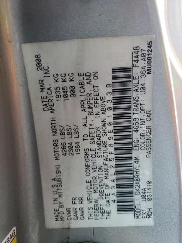 4A3AL25F89E010339 - 2009 MITSUBISHI ECLIPSE SPYDER GS 银色 照片 12