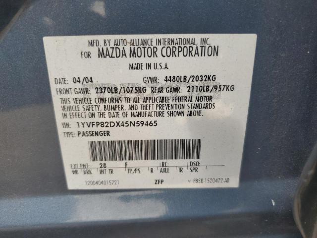 1YVFP82DX45N59465 - 2004 MAZDA 6 S BLUE photo 12