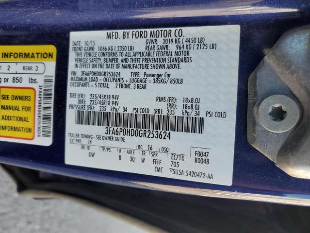 3FA6P0HD0GR253624 - 2016 FORD FUSION SE BLUE photo 12