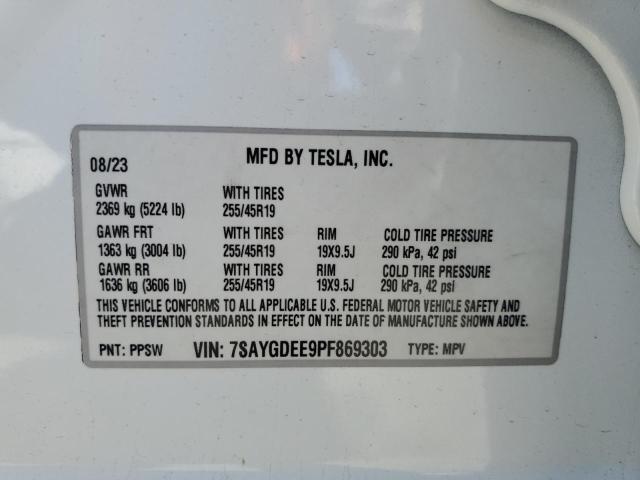 7SAYGDEE9PF869303 - 2023 TESLA MODEL Y თეთრი ფოტო 13
