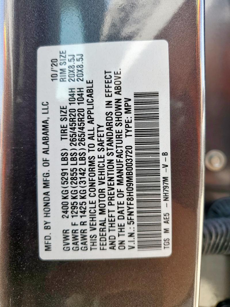 5FNYF8H09MB003720 - 2021 HONDA PASSPORT ELITE GRAY photo 13