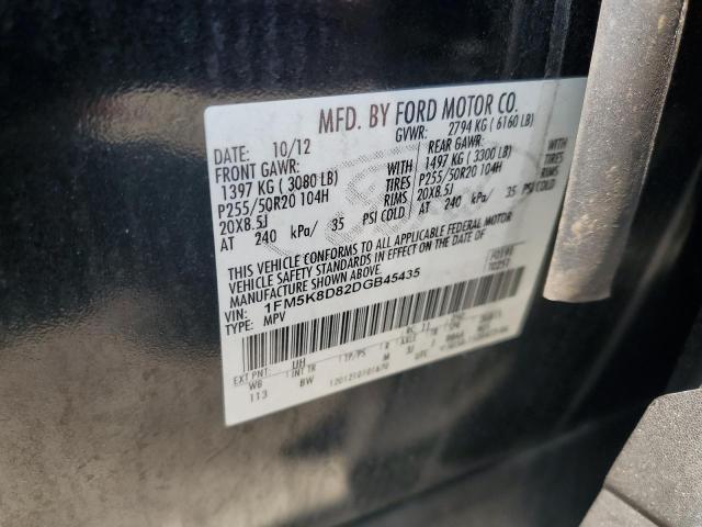 1FM5K8D82DGB45435 - 2013 FORD EXPLORER XLT BLACK photo 12