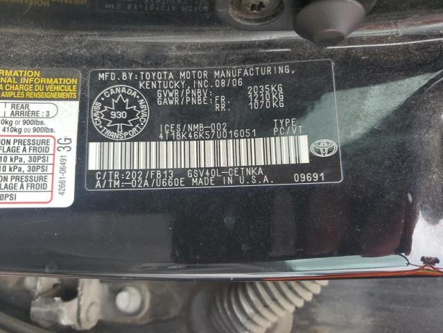 4T1BK46K57U016051 - 2007 TOYOTA CAMRY LE BLACK photo 12