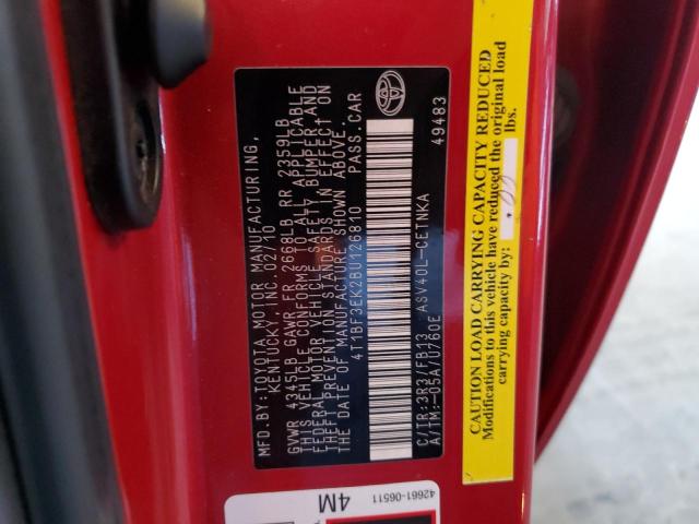 4T1BF3EK2BU126810 - 2011 TOYOTA CAMRY BASE Qırmızı foto 12