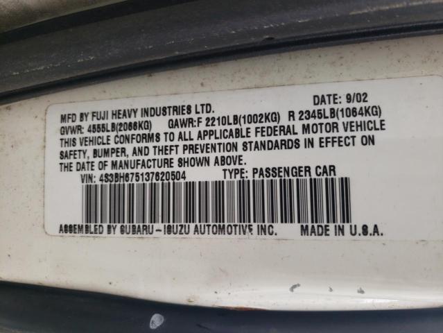 4S3BH675137620504 - 2003 SUBARU LEGACY OUTBACK AWP 白色 照片 13